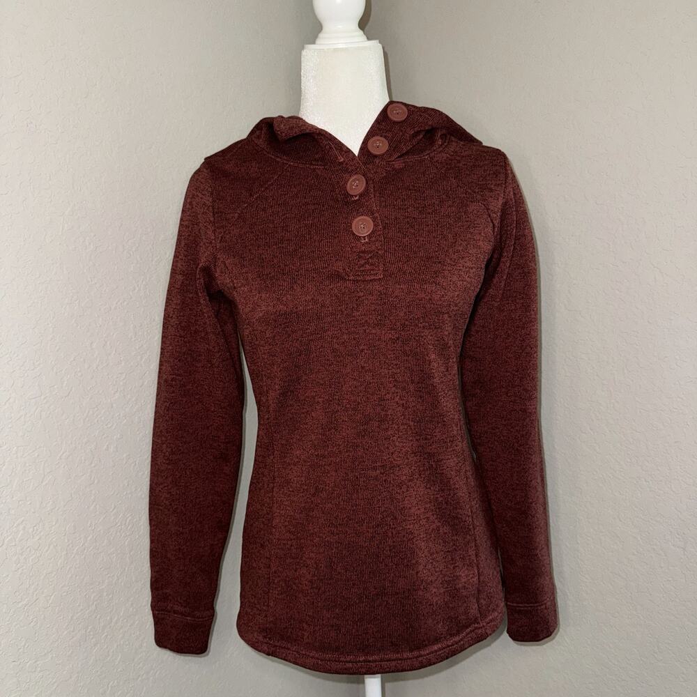 Columbia Sweater Women's Small Burgundy Hooded Long Sleeve Fleece Lined Button